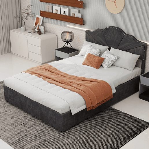 Cama estofada 160x200 - cabeceira macia e confortável, armazenamento alto com pistão - cinza