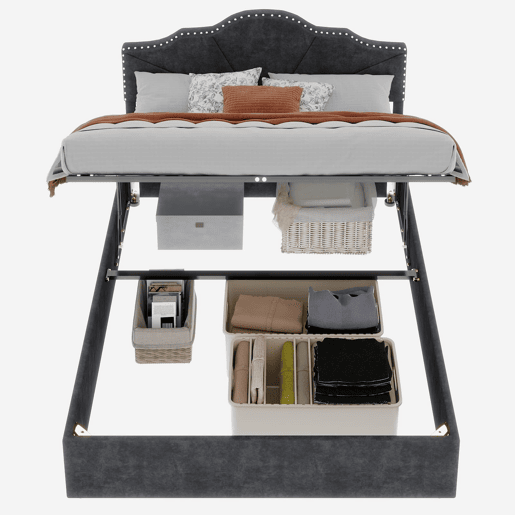 Cama estofada 160x200 - cabeceira macia e confortável, armazenamento alto com pistão - cinza