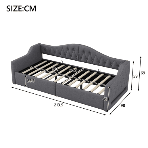 Cama de dia 90x200 - Estofada com LED e arrumação - Cinza