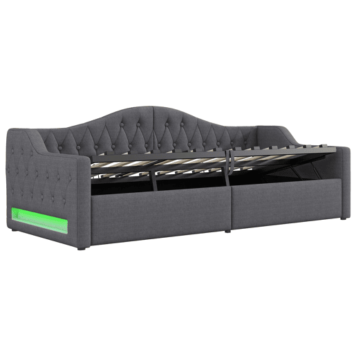 Cama de dia 90x200 - Estofada com LED e arrumação - Cinza