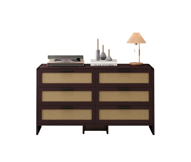 Mueble esquinero 130cm - 6 cajones de almacenaje de ratán - marrón rojizo