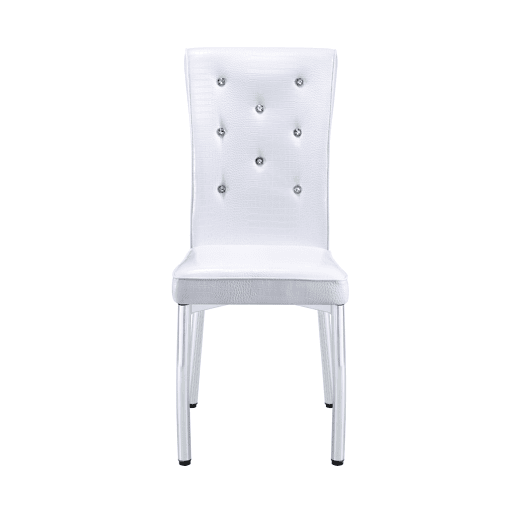 Cadeiras de sala de jantar 2 unidades - Estofamento retro em pele de crocodilo, fivela em cristal, pernas em metal - Branco