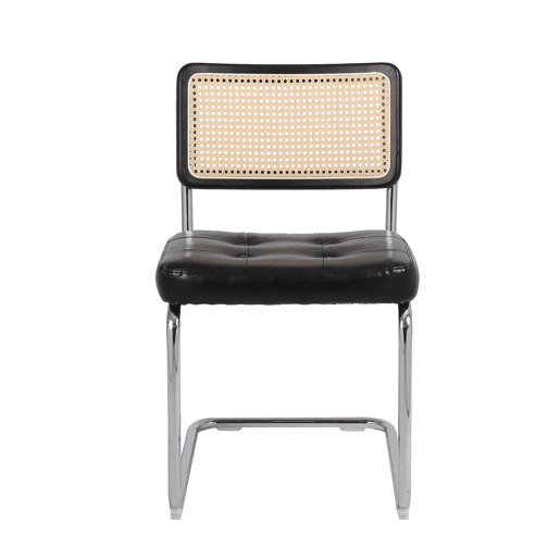 Cadeiras de sala de jantar 2 unidades - Rattan, encosto em malha, assento acolchoado, pernas cromadas - Preto