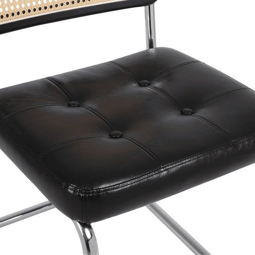 Cadeiras de sala de jantar 2 unidades - Rattan, encosto em malha, assento acolchoado, pernas cromadas - Preto