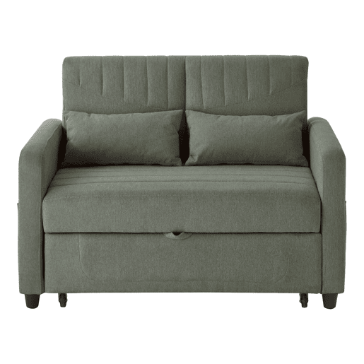 Sofá-cama de 2 lugares - design dobrável, moderno, encosto ajustável, tecido de algodão e linho - Verde militar Sofá-cama de 2 lugares - design dobrável, moderno, encosto ajustável, tecido de algodão e linho - Verde militar
