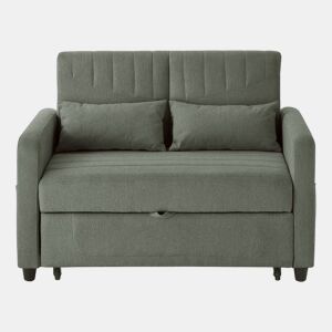 Sofá-cama de 2 lugares - design dobrável, moderno, encosto ajustável, tecido de algodão e linho - Verde militar