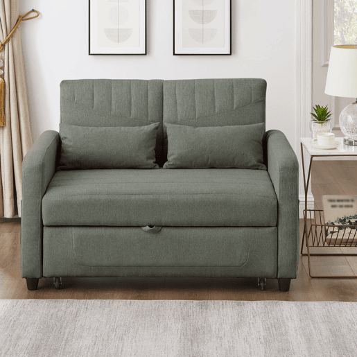 Sofá-cama de 2 lugares - design dobrável, moderno, encosto ajustável, tecido de algodão e linho - Verde militar Sofá-cama de 2 lugares - design dobrável, moderno, encosto ajustável, tecido de algodão e linho - Verde militar