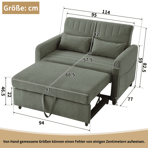 Sofá-cama de 2 lugares - design dobrável, moderno, encosto ajustável, tecido de algodão e linho - Verde militar Sofá-cama de 2 lugares - design dobrável, moderno, encosto ajustável, tecido de algodão e linho - Verde militar