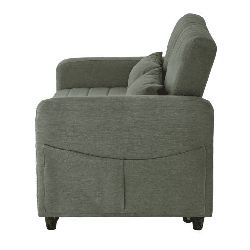 Sofá-cama de 2 lugares - design dobrável, moderno, encosto ajustável, tecido de algodão e linho - Verde militar Sofá-cama de 2 lugares - design dobrável, moderno, encosto ajustável, tecido de algodão e linho - Verde militar