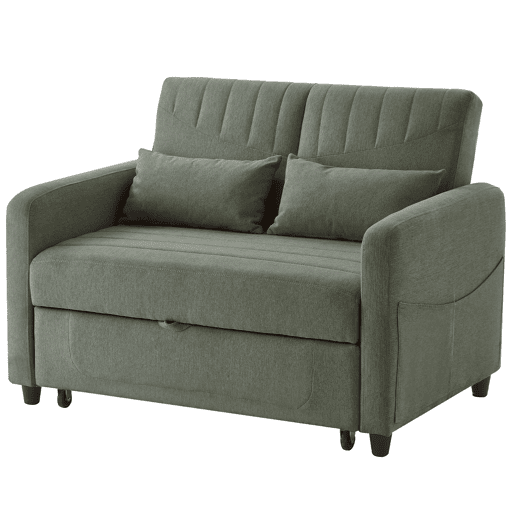 Sofá-cama de 2 lugares - design dobrável, moderno, encosto ajustável, tecido de algodão e linho - Verde militar Sofá-cama de 2 lugares - design dobrável, moderno, encosto ajustável, tecido de algodão e linho - Verde militar