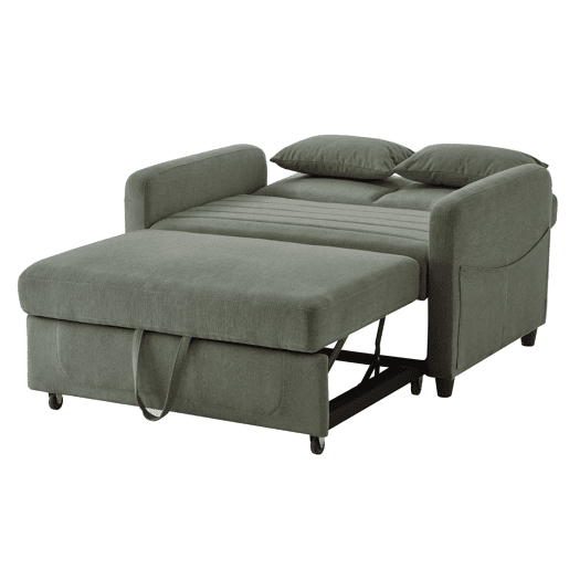 Sofá-cama de 2 lugares - design dobrável, moderno, encosto ajustável, tecido de algodão e linho - Verde militar Sofá-cama de 2 lugares - design dobrável, moderno, encosto ajustável, tecido de algodão e linho - Verde militar