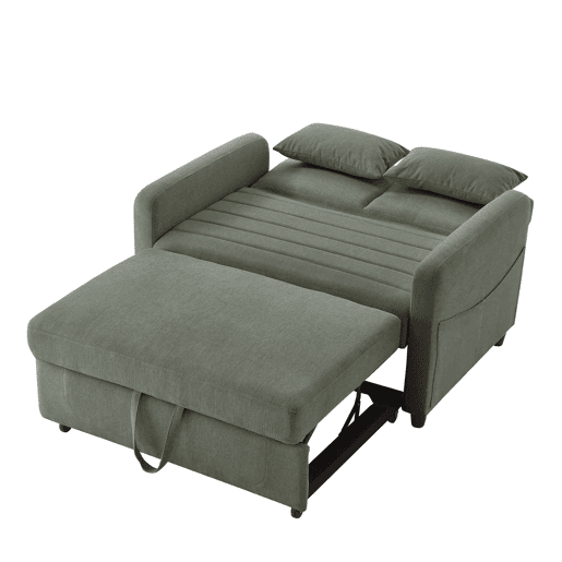 Sofá-cama de 2 lugares - design dobrável, moderno, encosto ajustável, tecido de algodão e linho - Verde militar Sofá-cama de 2 lugares - design dobrável, moderno, encosto ajustável, tecido de algodão e linho - Verde militar