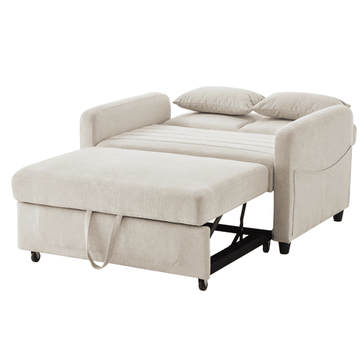 Sofá-cama de 2 lugares - design moderno, reclinável em 3 posições, algodão-linho - Bege