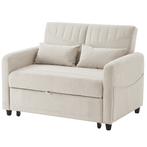 Sofá-cama de 2 lugares - design moderno, reclinável em 3 posições, algodão-linho - Bege