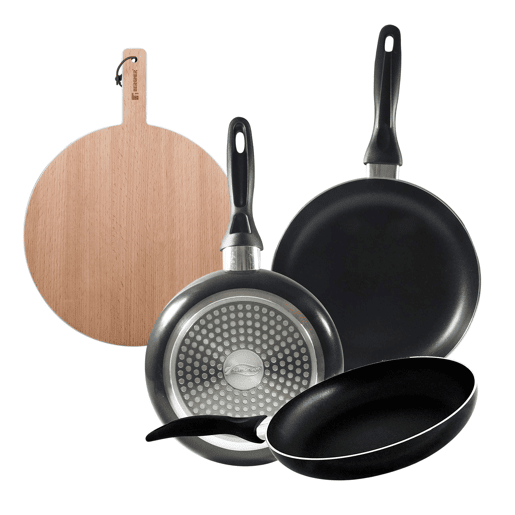 Set de frigideiras San Ignacio de 3 peças + tábua de corte
