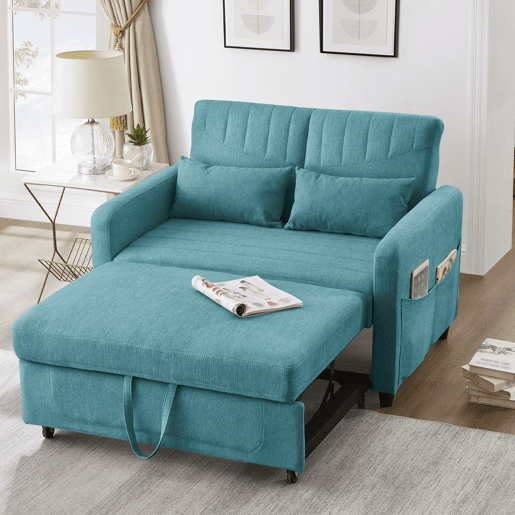 Sofá-cama de 2 lugares u2013 design moderno dobrável, encosto com 3 posições u2013 azul esverdeado antigo