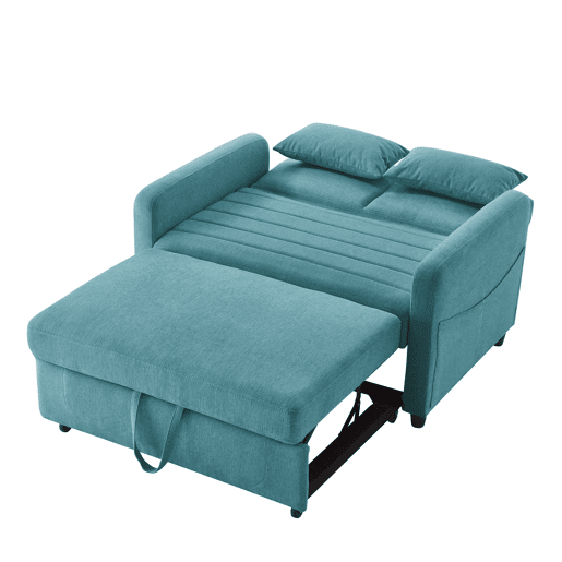 Sofá-cama de 2 lugares u2013 design moderno dobrável, encosto com 3 posições u2013 azul esverdeado antigo