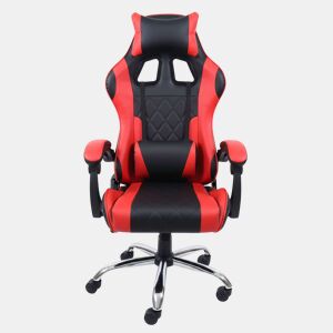 Cadeira Gamer Legend, Preta - Vermelha, com apoio lombar e de cabeça, revestida em tecido e com estrutura metálica, 63x120x66 cm