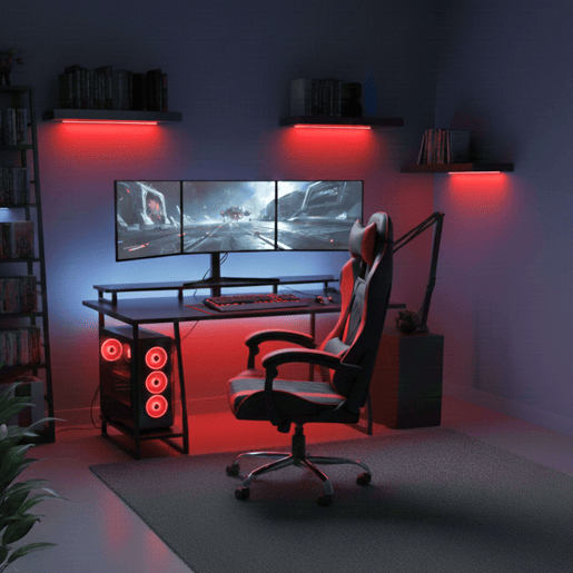 Cadeira Gamer Legend, Preta - Vermelha, com apoio lombar e de cabeça, revestida em tecido e com estrutura metálica, 63x120x66 cm