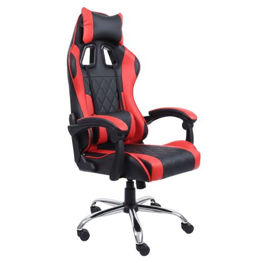 Cadeira Gamer Legend, Preta - Vermelha, com apoio lombar e de cabeça, revestida em tecido e com estrutura metálica, 63x120x66 cm
