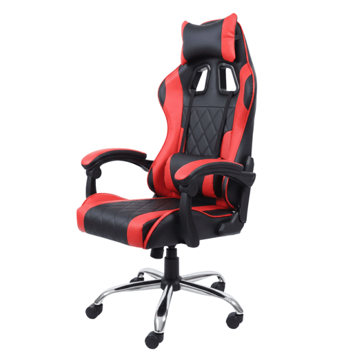 Cadeira Gamer Legend, Preta - Vermelha, com apoio lombar e de cabeça, revestida em tecido e com estrutura metálica, 63x120x66 cm
