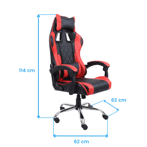 Cadeira Gamer Legend, Preta - Vermelha, com apoio lombar e de cabeça, revestida em tecido e com estrutura metálica, 63x120x66 cm