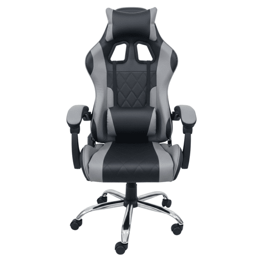 Cadeira Gamer Legend, preta e cinza, com almofada lombar e apoio de cabeça, revestimento em tecido, estrutura metálica, 63x120x66 cm