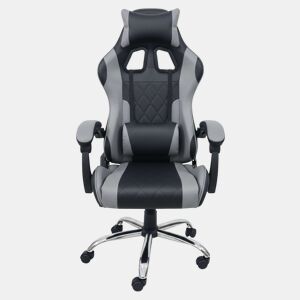 Cadeira Gamer Legend, preta e cinza, com almofada lombar e apoio de cabeça, revestimento em tecido, estrutura metálica, 63x120x66 cm