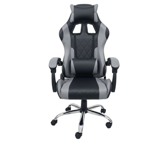 Silla Gaming Legend Negro y Gris con cojín lumbar y reposacabezas material tela estructura metal 63x120x66 cm