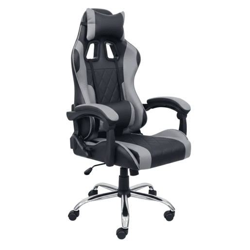 Cadeira Gamer Legend, preta e cinza, com almofada lombar e apoio de cabeça, revestimento em tecido, estrutura metálica, 63x120x66 cm