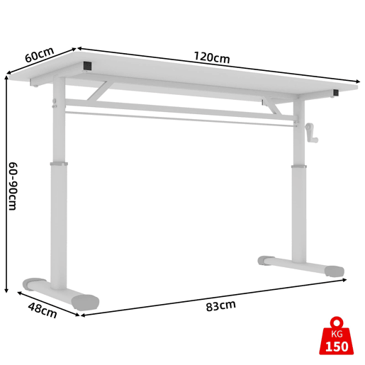 Secretária ajustável 120x60 cm - Multifuncional, altura regulável, compacta - Branca