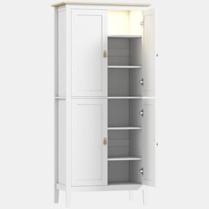 HOMCOM Armário de Cozinha com Luz LED Sensor de Movimento Móvel Auxiliar de Cozinha com Iluminação Regulável em 3 Cores 4 Portas e Prateleiras Ajustáveis 80x40x176,5 cm Branco