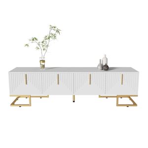 Móvel de TV Lowboard 160 cm - Porta estruturada, puxadores e pés dourados - Branco