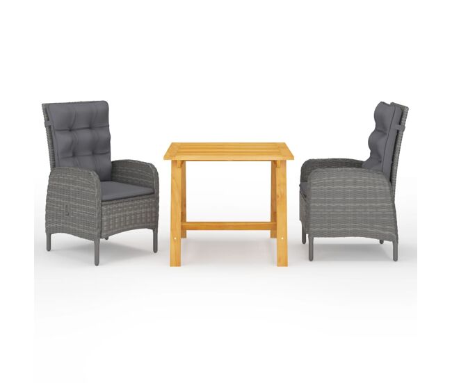 Juego de comedor de jardín de 3 piezas gris