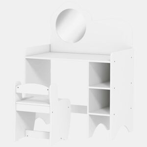 AIYAPLAY Toucador para Crianças com Banco e Espelho em Forma de Flor Toucador para Meninas com Compartimentos Abertos Mesa de Maquilhagem para Crianças de 3-8 Anos 70x39x92,5 cm Branco