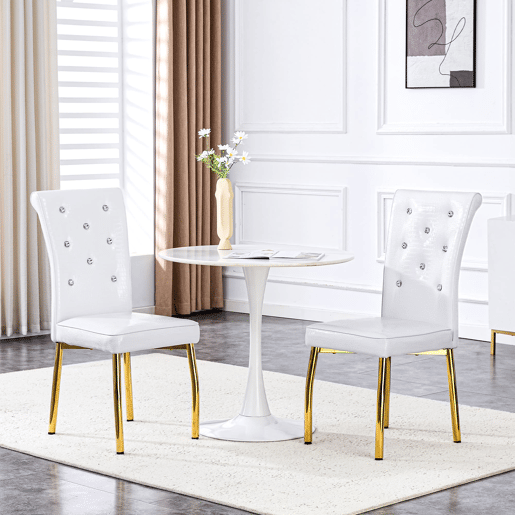 Cadeiras de sala de jantar 2 unidades - Retro pele de crocodilo, fivela de vidro, metal dourado - Branco
