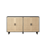 Armário de arrumação 158 cm - 4 portas, rattan decorativo, elegante e funcional - Preto