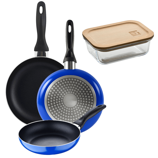 Set de frigideiras San Ignacio de 3 peças + recipiente hermético