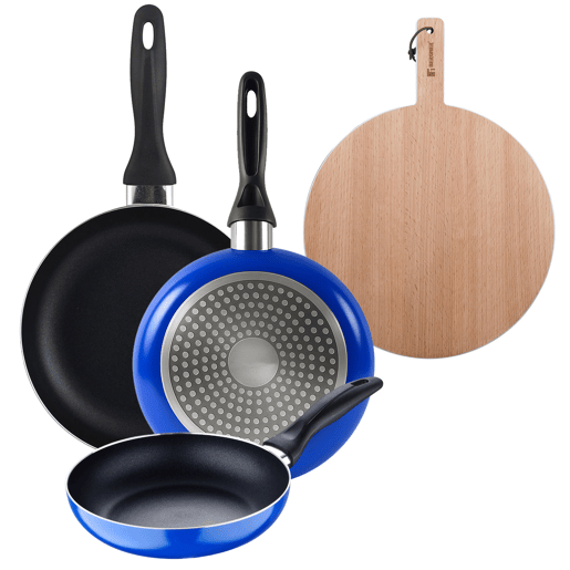 Set de frigideiras San Ignacio de 3 peças + tábua de corte