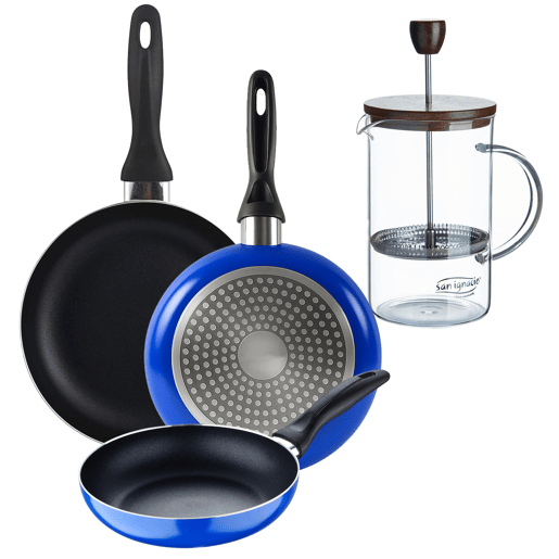 Set de frigideiras San Ignacio de 3 peças + cafeteira francesa