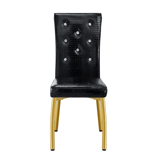 Cadeiras de sala de jantar 2 unidades - Retro pele de crocodilo acolchoadas, fivela de cristal - Preto, Dourado