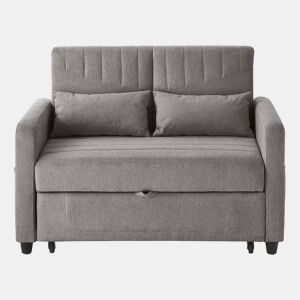 Sofá-cama de 2 lugares - design dobrável, moderno, encosto com 3 posições, algodão-linho - Cinza