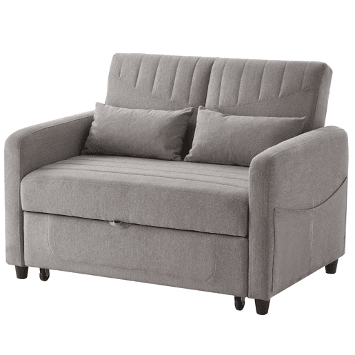 Sofá-cama de 2 lugares - design dobrável, moderno, encosto com 3 posições, algodão-linho - Cinza