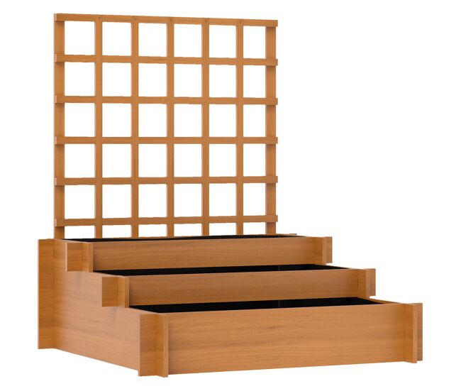 Outsunny jardinera con enrejado de 3 niveles, jardinera exterior grande de madera para plantas trepadoras, con tela no tejida, macetero elevado para