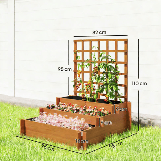 Outsunny Floreira de 3 Níveis com Treliça Hortal Vertical com Tecido não Tecido para Cultivos de Verduras Flores Ervas 95x95x110 cm Castanho