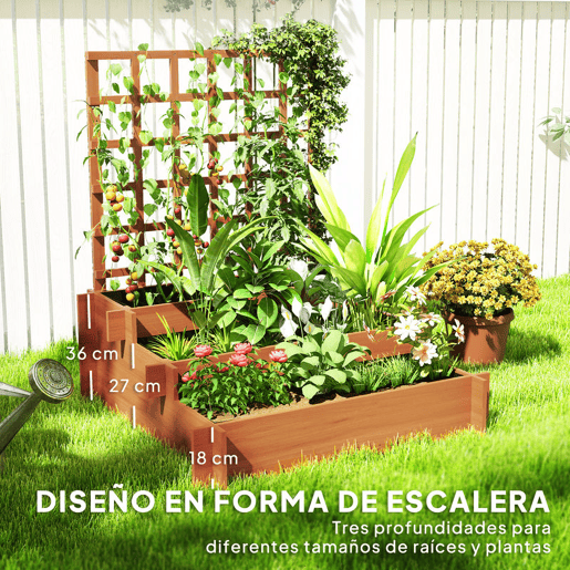 Outsunny Floreira de 3 Níveis com Treliça Hortal Vertical com Tecido não Tecido para Cultivos de Verduras Flores Ervas 95x95x110 cm Castanho
