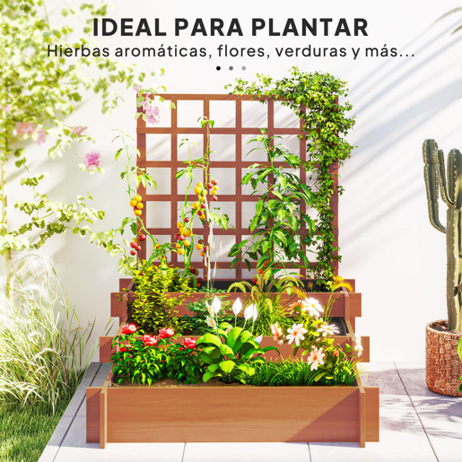 Outsunny Floreira de 3 Níveis com Treliça Hortal Vertical com Tecido não Tecido para Cultivos de Verduras Flores Ervas 95x95x110 cm Castanho