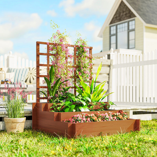 Outsunny Floreira de 3 Níveis com Treliça Hortal Vertical com Tecido não Tecido para Cultivos de Verduras Flores Ervas 95x95x110 cm Castanho