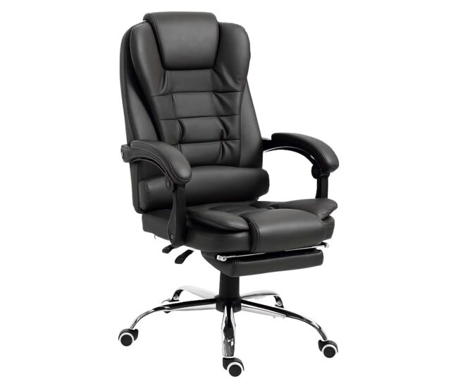 Silla de oficina comde oficina y escritorio negro con función reposapiés, tela y estructura metal 64x106x75 cm