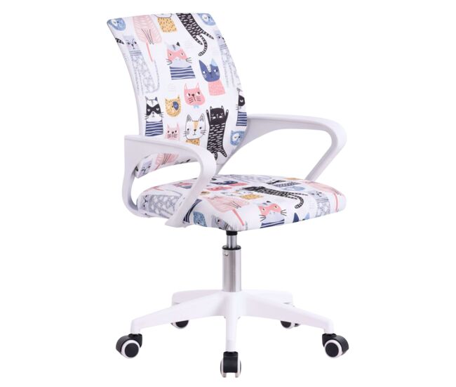 Silla de escritorio juvenil vita gatito miau juvenil blanco dibujos de gatitos metal y tela 61x84x51 cm